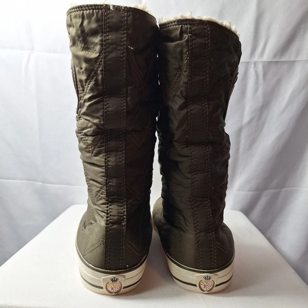 JUICY COUTURE Earlene Nylon Sherpa Lined High-Top Sneaker Sz 8.5 Green 90s Y2K